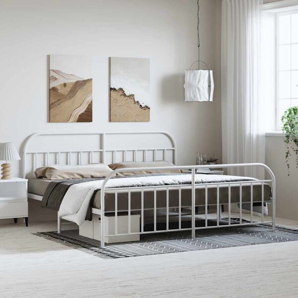 vidaXL Metal Bed Frame without Mattress with Footboard White 193x203cm