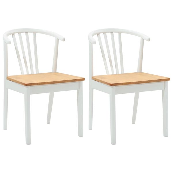 vidaXL Dining Chair 2 pcs White and natural Solid Rubberwood