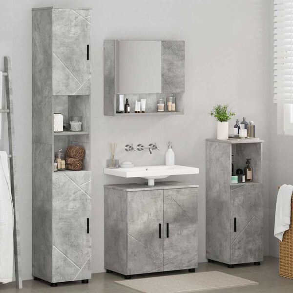 vidaXL Bathroom Furniture Set Wall-mounted 4 pcs Concrete Grey