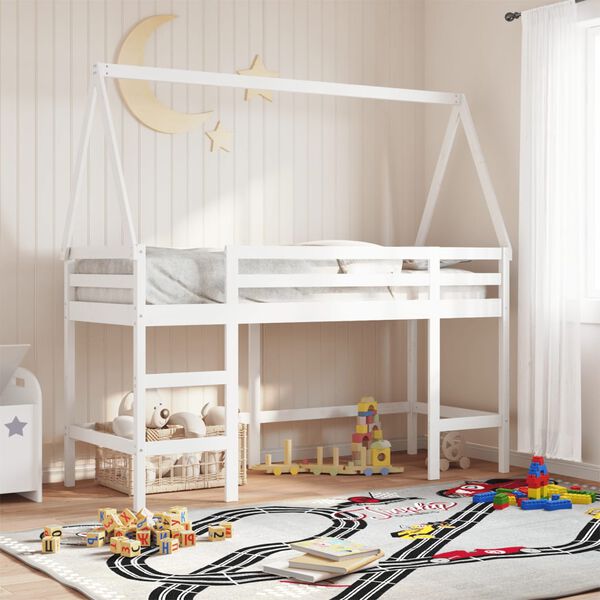 vidaXL Loft Bed with Ladder and Roof without Mattress White 90x200 cm