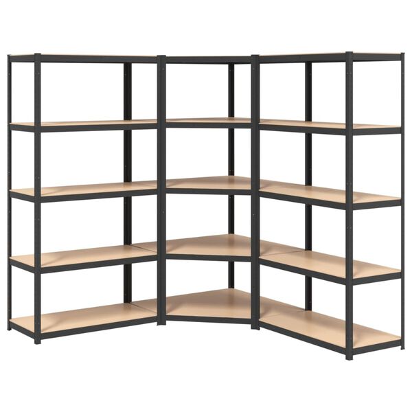 vidaXL 5-Layer Shelves 3 pcs Anthracite Steel&Engineered Wood