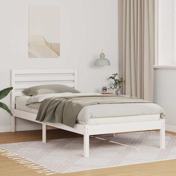 vidaXL Bed Frame with Headboard White 90 x 200 cm Solid Pine Wood