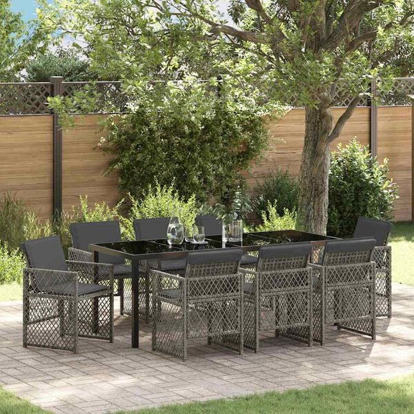 vidaXL Garden Dining Set 9 pcs Grey Poly Rattan