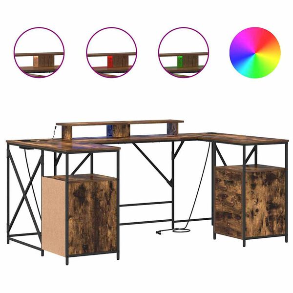 vidaXL Desk with Drawer Smoked Oak 182 x 101 x 87.5 cm Engineered Wood