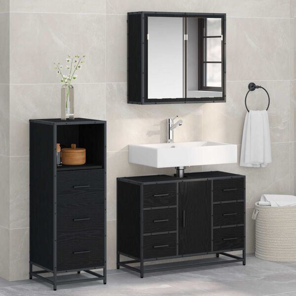 vidaXL Bathroom Furniture Set 3 pcs Black Oak Engineered Wood