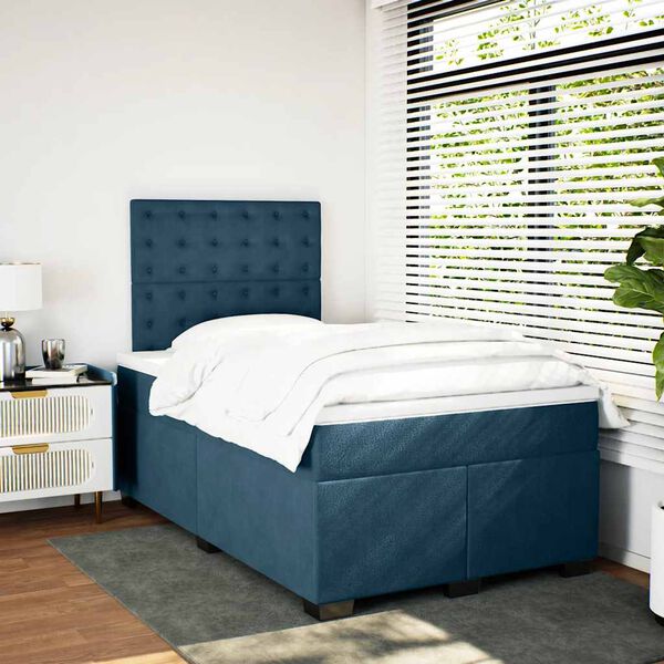 vidaXL Box Spring Bed with Mattress Blue 120x200 cm Velvet