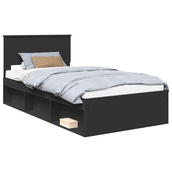 vidaXL Bed Frame with Headboard Black 100 x 200 cm Solid Pine Wood