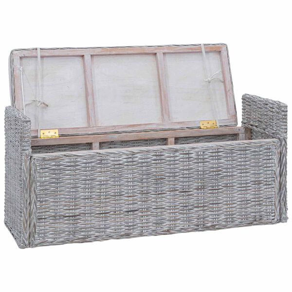 vidaXL Storage Bench with Cushion White Wash 110 x 40 x 50 cm Rattan
