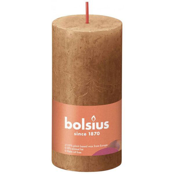 Bolsius Rustic Pillar Candles Shine 8 pcs 100x50 mm Spice Brown