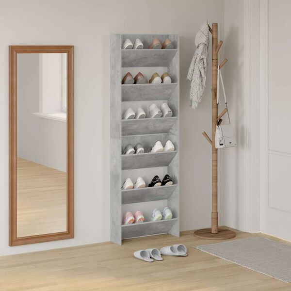 vidaXL Wall Shoe Cabinets 2 pcs Concrete Grey 60x18x90 cm Engineered Wood