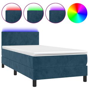 vidaXL Box Spring Bed with Mattress&LED Dark Blue 100x200cm Velvet