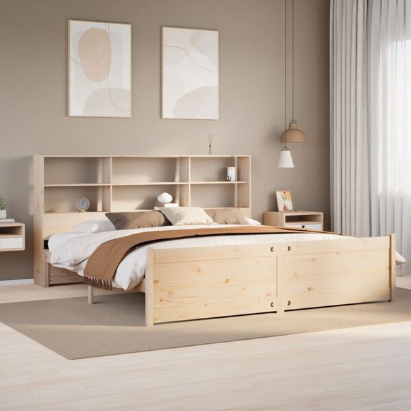vidaXL Bookcase Bed without Mattress 180x200 cm Super King Solid Wood Pine