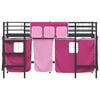 vidaXL Kids'Loft Bed Frame with Curtains Black and Pink 90 x 190 cm