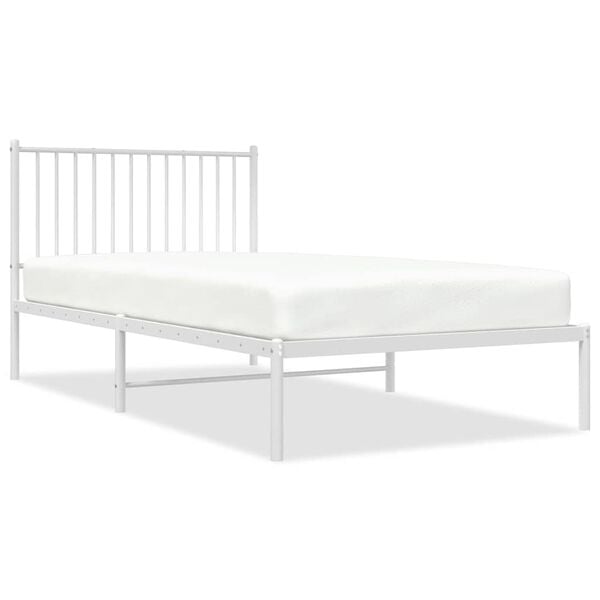 vidaXL Metal Bed Frame without Mattress with Headboard White 100x200cm