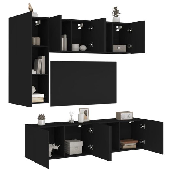 vidaXL 5 Piece TV Wall Units Black Engineered Wood