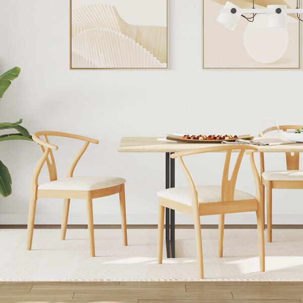 vidaXL Dining Chair 2 pcs Natural and Light Solid Rubber Wood