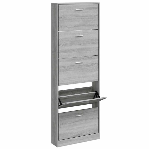 vidaXL Shoe Cabinet Grey Sonoma 59x17x169 cm Engineered Wood
