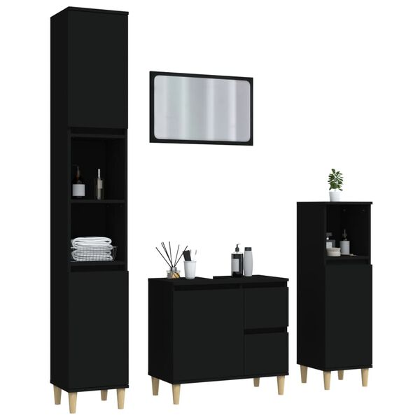 vidaXL 4 Piece Bathroom Furniture Set Black Engineered Wood