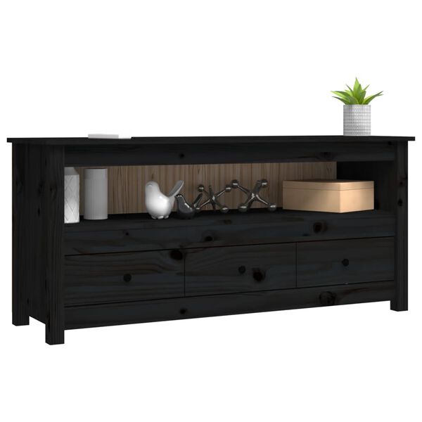 vidaXL TV Cabinet Black 114x35x52 cm Solid Wood Pine