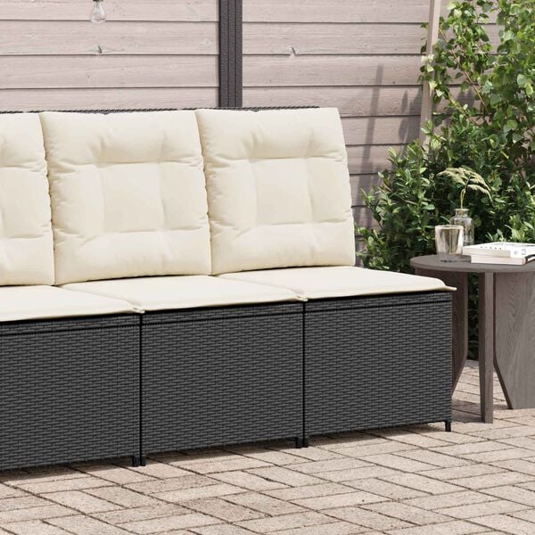 vidaXL Garden Sofa with Cushion Black and Cream White Poly Rattan