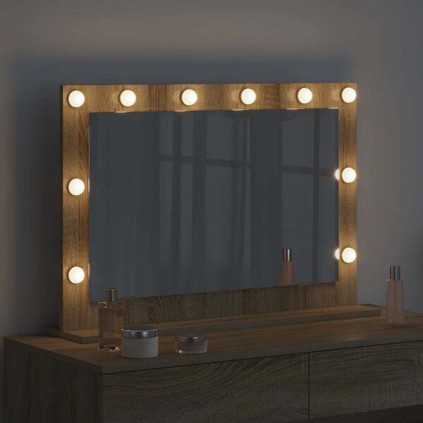 vidaXL Vanity Mirror with LED Strip Lights Sonoma Oak 80 x 55 x 18 cm