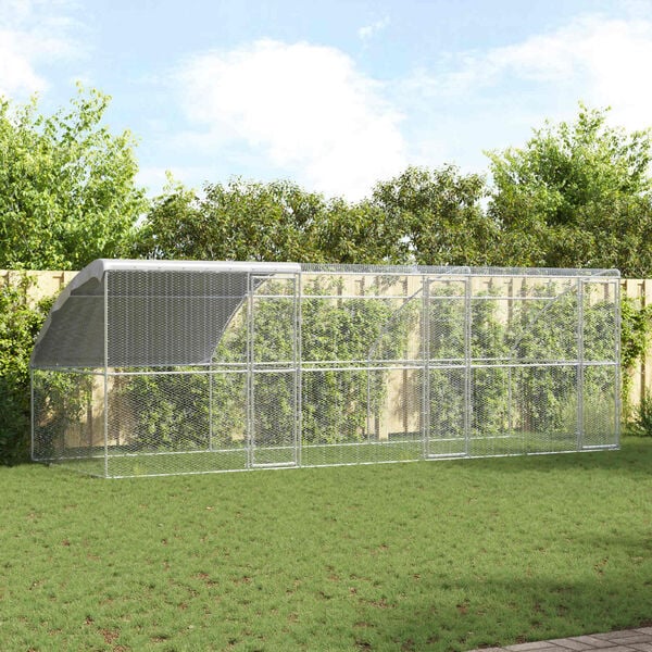 vidaXL Chicken Cage 3 pcs Silver 600 x 200 x 200 cm Steel and PE