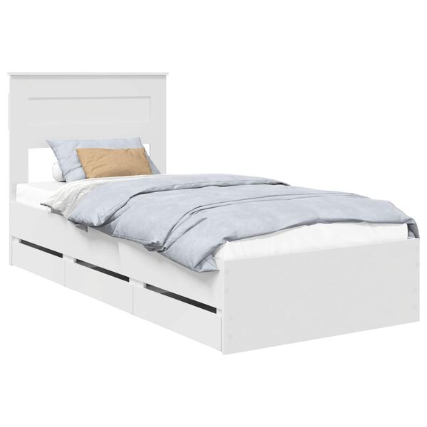 vidaXL Bed Frame with Drawer White 90 x 190 cm Engineer Wood