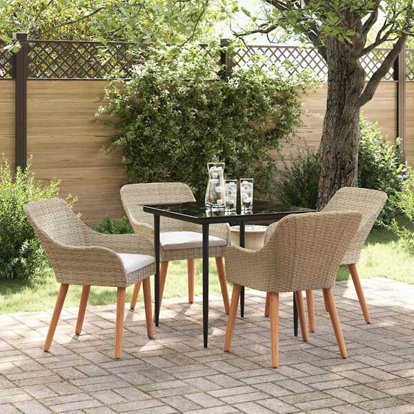 vidaXL Garden Dining Set with Cushion 5 pcs Beige Poly Rattan