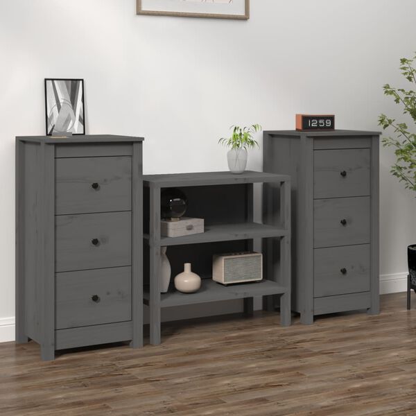 vidaXL Sideboards 2 pcs Grey 40x35x80 cm Solid Wood Pine
