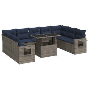 vidaXL 10 Piece Garden Sofa Set with Cushions Grey Poly Rattan Acacia