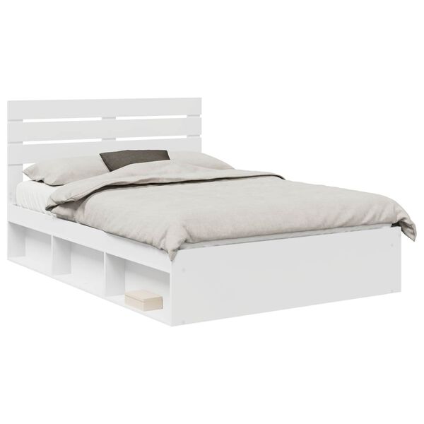 vidaXL Bed Frame with Headboard White 140 x 190 cm Solid Pine Wood