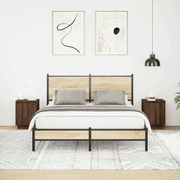 vidaXL Bedside Cabinets with LED Lights&nbsp;2 pcs Brown Oak 38x34x50 cm