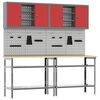 vidaXL Work Bench Set with Lock 8 pcs Red and Grey Powder-Coated Steel