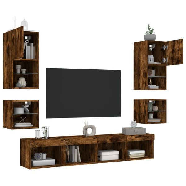 vidaXL 8 Piece TV Wall Units with LED Smoked Oak Engineered Wood