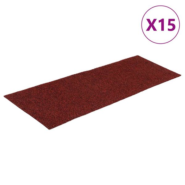 vidaXL Stair Mats Self-adhesive 15 pcs 60x25 cm Bordeaux Red Rectangular