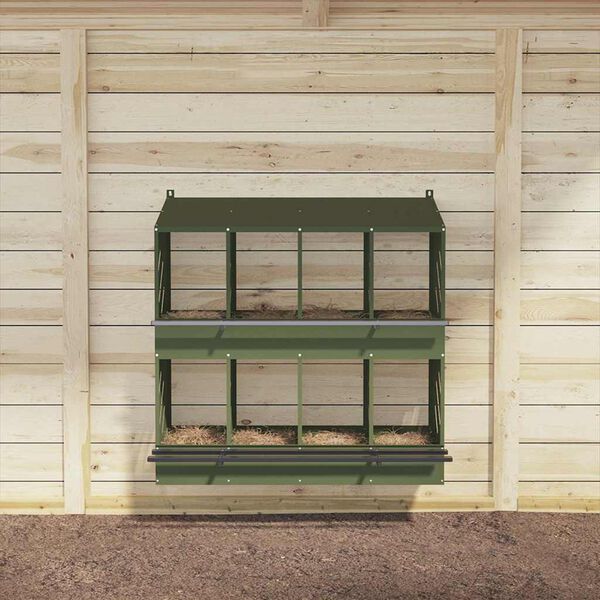 vidaXL Chicken Nesting Box with 8 Compartments Olive Green Metal