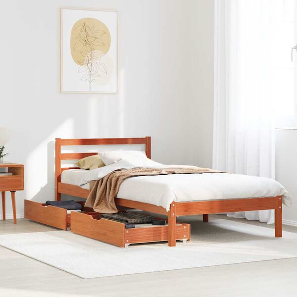 vidaXL Bed Frame without Mattress Wax Brown 90x190 cm Single Solid Wood Pine