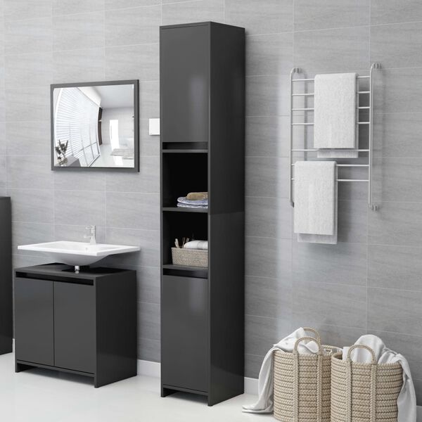 vidaXL Bathroom Cabinet Grey 30x30x183.5 cm Engineered Wood