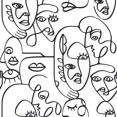 Noordwand Wallpaper Friends & Coffee Line Art Faces White and Black