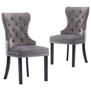 vidaXL Dining Chair | Set of 2 | Grey | Velvet, Rubberwood | Standard
