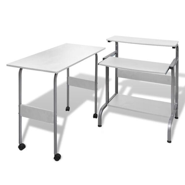 vidaXL 2 Piece Computer Desk with Pull-out Keyboard Tray White