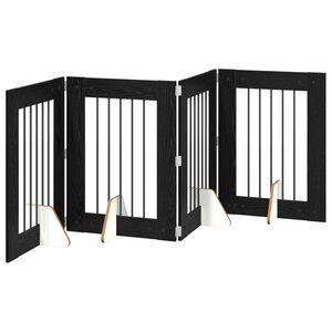 vidaXL Foldable Dog Gate with Stands 4 pcs Black Oak 241 cm