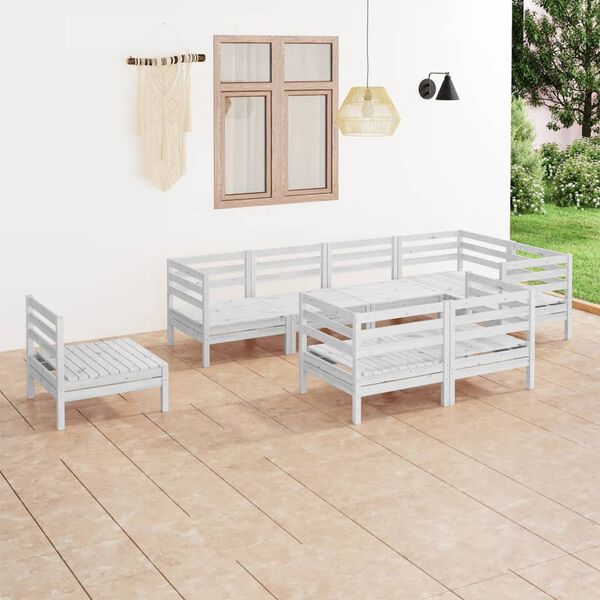 vidaXL 8 Piece Garden Lounge Set Solid Wood Pine White