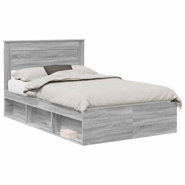 vidaXL Bed Frame Grey Sonoma 120 x 200 cm Solid Pine Wood