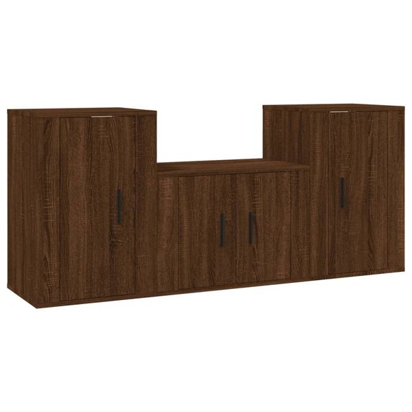 vidaXL 3 Piece TV Cabinet Set Brown Oak Engineered Wood