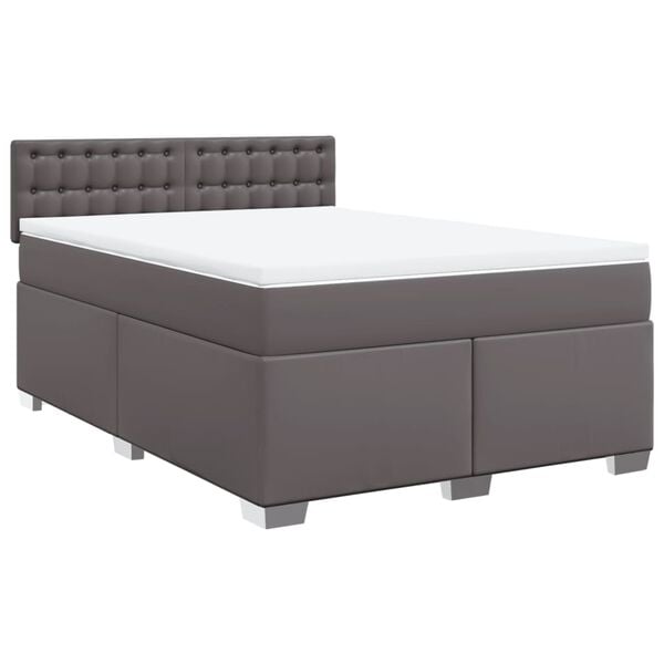 vidaXL Box Spring Bed with Mattress Grey 140x200 cm Faux Leather