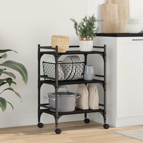 vidaXL Kitchen Trolley Black Oak 50 x 35 x 75.5 cm Engineered Wood