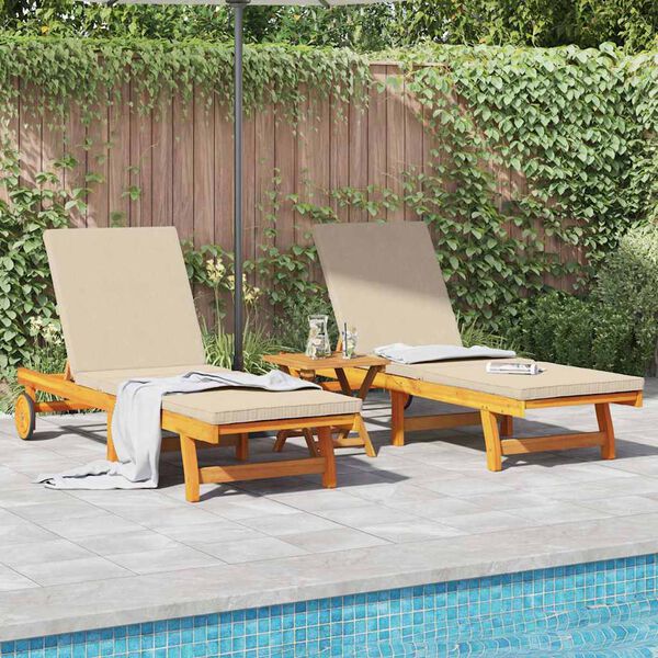 vidaXL Sun Lounger Reclining 2-person 3 pcs Brown Solid Acacia Wood