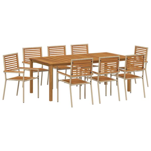 vidaXL Garden Dining Set 9 pcs Beige Poly rattan