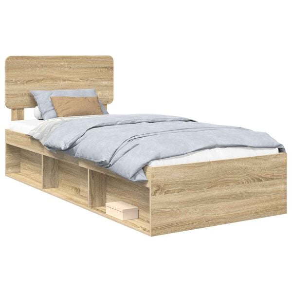 vidaXL Bed Frame with Headboard Sonoma 90 x 190 cm Solid Pine Wood